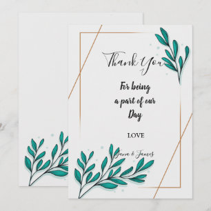 Greenery Floral Gold Foil Leaves  thank you Invitation