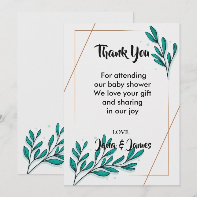 Greenery Floral Gold Foil Leaves thank you Invitation (Front/Back)