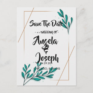 Greenery Floral Gold Foil LeavesSave the Date Announcement Postcard