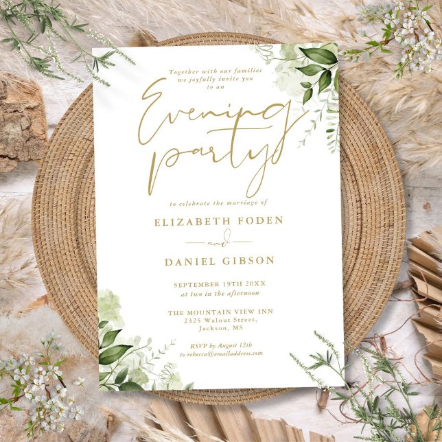 Greenery Floral Gold Wedding Evening Party Invitation (Greenery Floral Gold Wedding Evening Party Invitation)