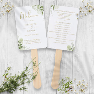 Greenery Floral Gold Wedding Program Hand Fan
