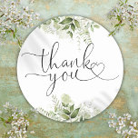 Greenery Floral Heart Script Thank You Classic Round Sticker<br><div class="desc">Elegant greenery floral heart script thank you sticker,  perfect for all occasions. Designed by Thisisnotme©</div>