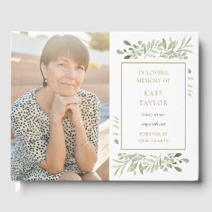 Greenery Floral In Loving Memory Photo Funeral Guest Book