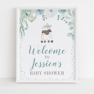 Greenery Floral Lamb Baby Shower Poster