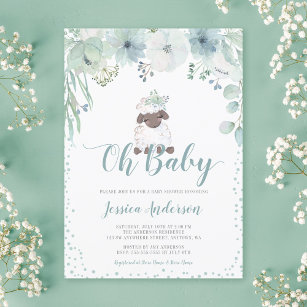 Greenery Floral Lamb Gender Neutral Baby Shower Invitation