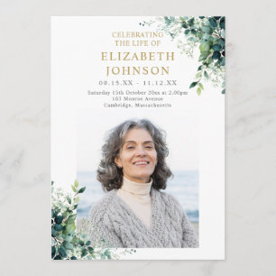 Greenery Floral Memorial Funeral Order of Service Programme