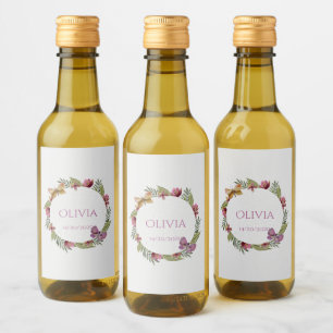 Greenery Floral Mini Wine Bottles Label