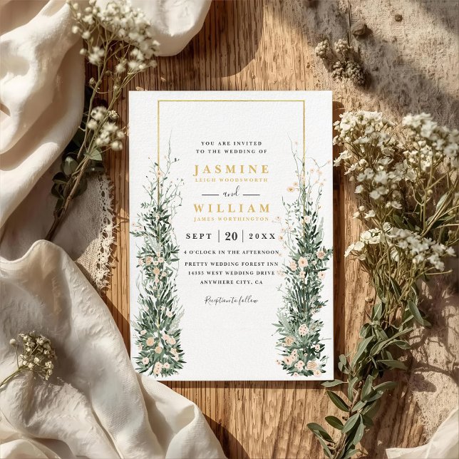 Greenery Floral Modern Arch Chic QR Code Wedding Invitation (Creator Uploaded)