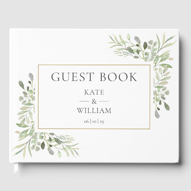 Greenery Floral Modern Elegant Photo Wedding Guest Book (Front)