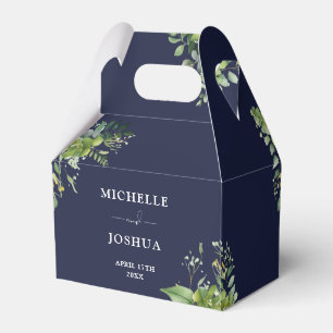 Greenery Floral Modern Navy Blue Wedding Favour Box