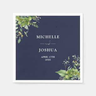 Greenery Floral Modern Navy Blue Wedding Napkin
