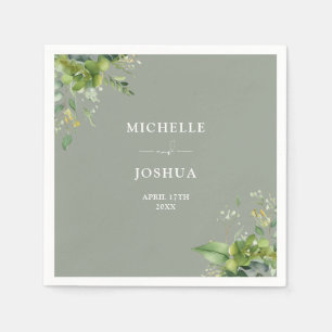 Greenery Floral Modern Sage Green Wedding Napkin