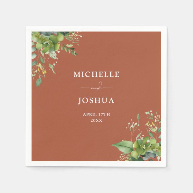 Greenery Floral Modern Terracotta Wedding Napkin (Front)