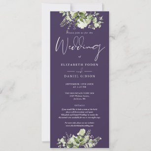 Greenery Floral Monogram Details Purple Wedding Invitation
