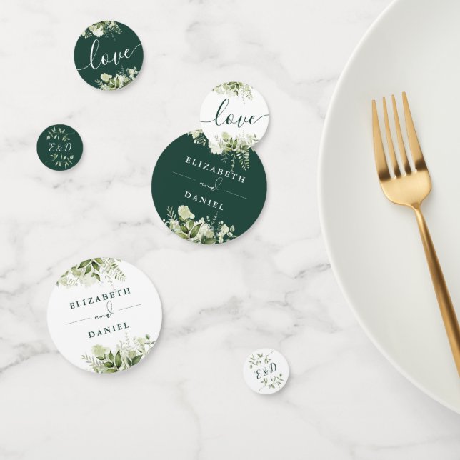 Greenery Floral Monogram Emerald Wedding Confetti (Group)