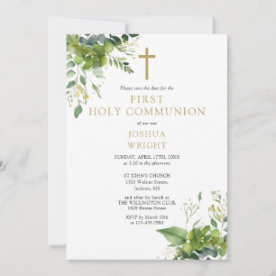 Greenery Floral Monogram First Holy Communion Save The Date