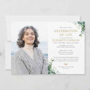 Greenery Floral Monogram Photo Celebration of Life Invitation