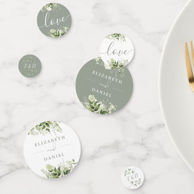 Greenery Floral Monogram Sage Green Wedding Confetti (Greenery Floral Monogram Sage Green Wedding Confetti)