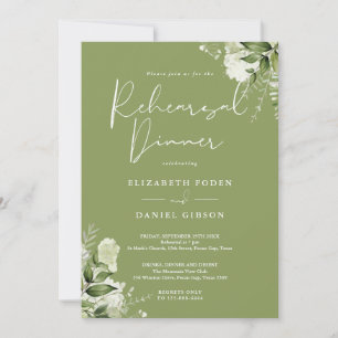 Greenery Floral Moss Green Rehearsal Dinner Invitation