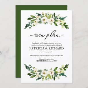 Greenery Floral New Plan Wedding Postponement Invitation