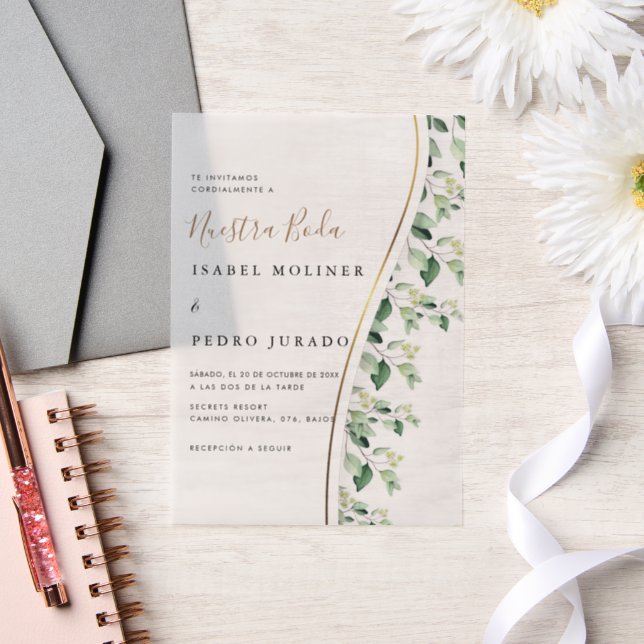 Greenery Floral Nuestra Boda Spanish Wedding Vellum Invitations (Wedding)