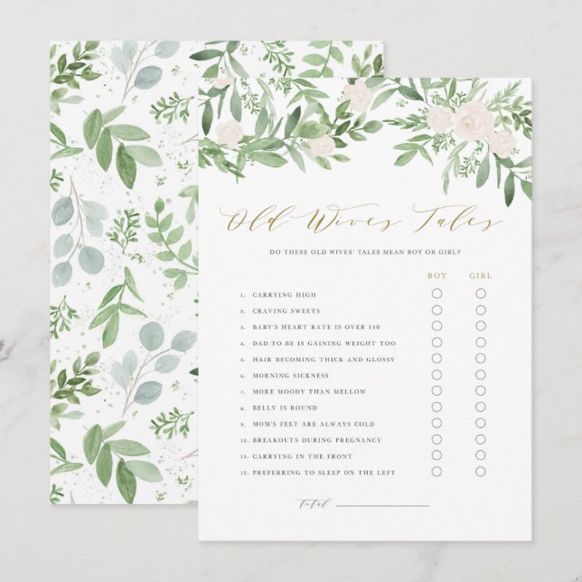 Greenery Floral Old Wives' Tale Baby Shower Card (Front/Back)