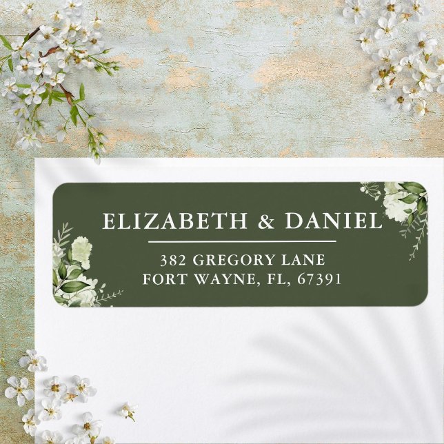 Greenery Floral Olive Green Wedding Return Address (Greenery Floral Olive Green Wedding Return Address Label)