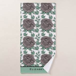 Greenery floral pattern big blossom personalised bath towel