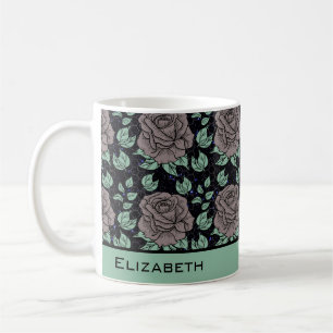 Greenery floral pattern big blossom personalised coffee mug