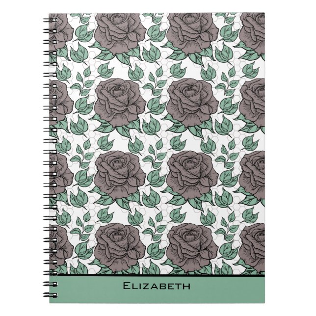 Greenery floral pattern big blossom personalised  notebook (Front)