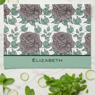Greenery floral pattern big blossom personalised  tea towel