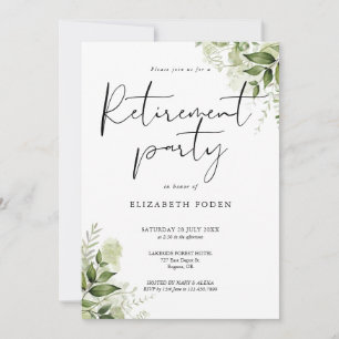 Greenery Floral Photo Script Retirement Party Invitation