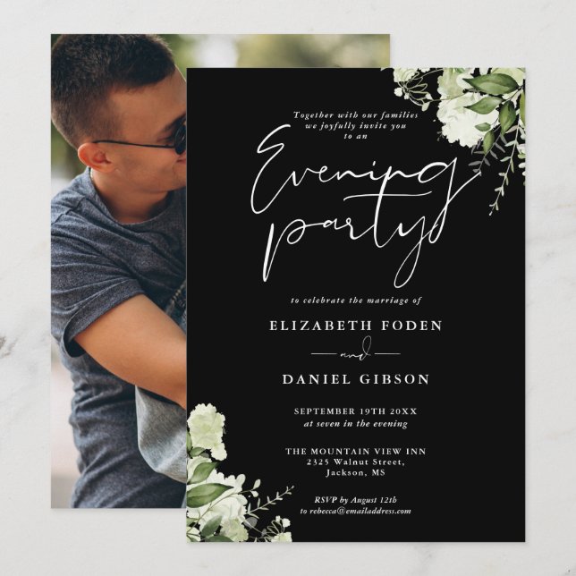 Greenery Floral Photo Wedding Evening Party Invitation (Front/Back)