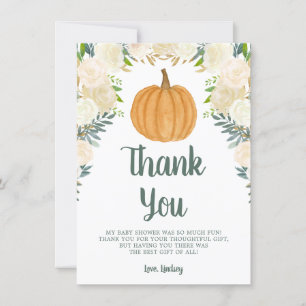 Greenery Floral Pumpkin Fall Baby Shower Flat Thank You Card