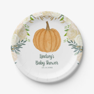 Greenery Floral Pumpkin Fall Baby Shower Paper Plate