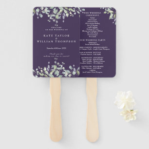 Greenery Floral Purple Wedding Program Hand Fan