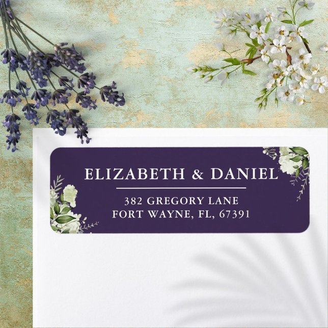 Greenery Floral Purple Wedding Return Address (Greenery Floral Purple Wedding Return Address Label)
