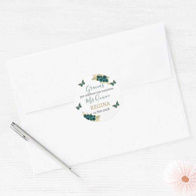 Greenery  Floral Quinceañera  Classic Round Sticke Sticker (Envelope)