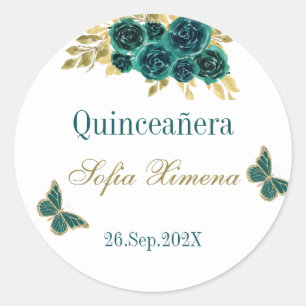 Greenery  Floral Quinceañera  Classic Round Sticker