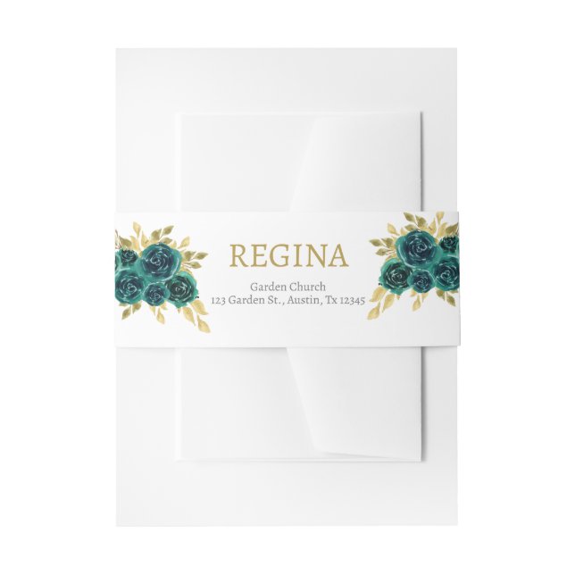 Greenery Floral Quinceañera Invitation Belly Band (Front Example)