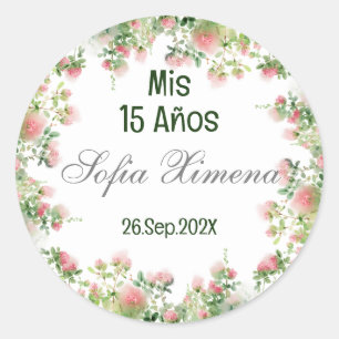 Greenery Floral Quinceañera Invitation Classic Round Sticker