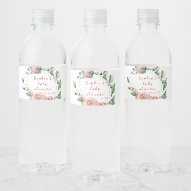 Greenery Floral Rose Water Bottle Label (Bottles)