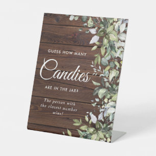 Greenery Floral Rustic Wood How Many Candies Sign