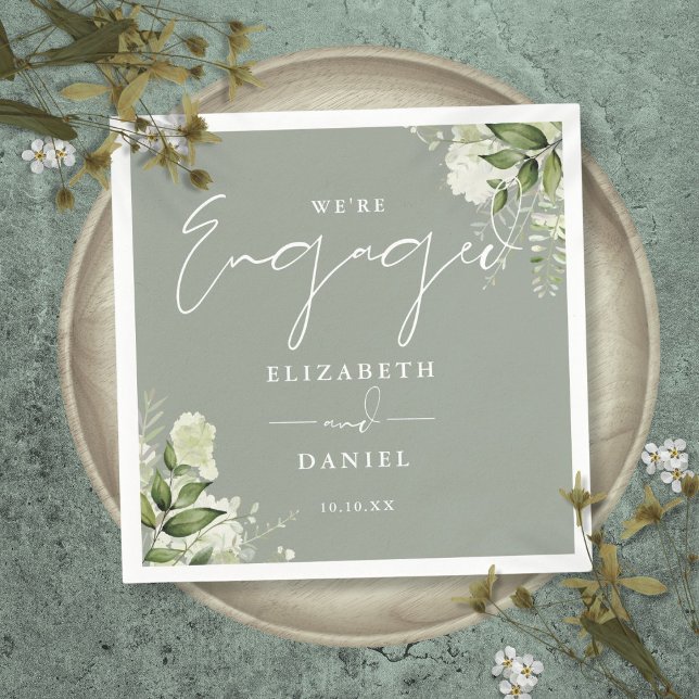 Greenery Floral Sage Green Engagement Party Napkin (Greenery Floral Sage Green Engagement Party Napkins)