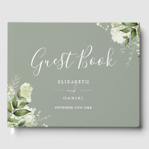 Greenery Floral Sage Green Photo Wedding Guest Book