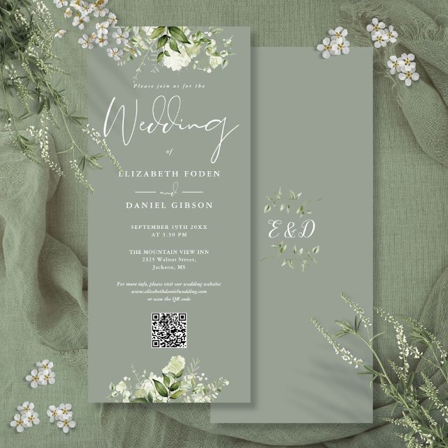 Greenery Floral Sage Green QR Code Wedding Invitation (Greenery Floral Sage Green QR Code Wedding Invitation
)