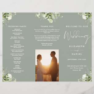 Greenery Floral Sage Green Trifold Wedding Program Flyer