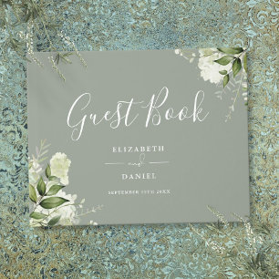 Greenery Floral Sage Green Wedding Guest Book