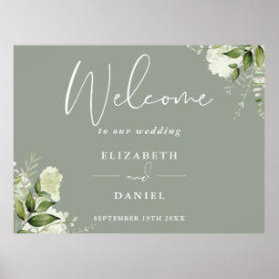 Greenery Floral Sage Green Wedding Welcome Sign