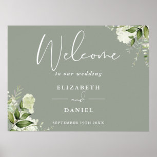 Greenery Floral Sage Green Wedding Welcome Sign